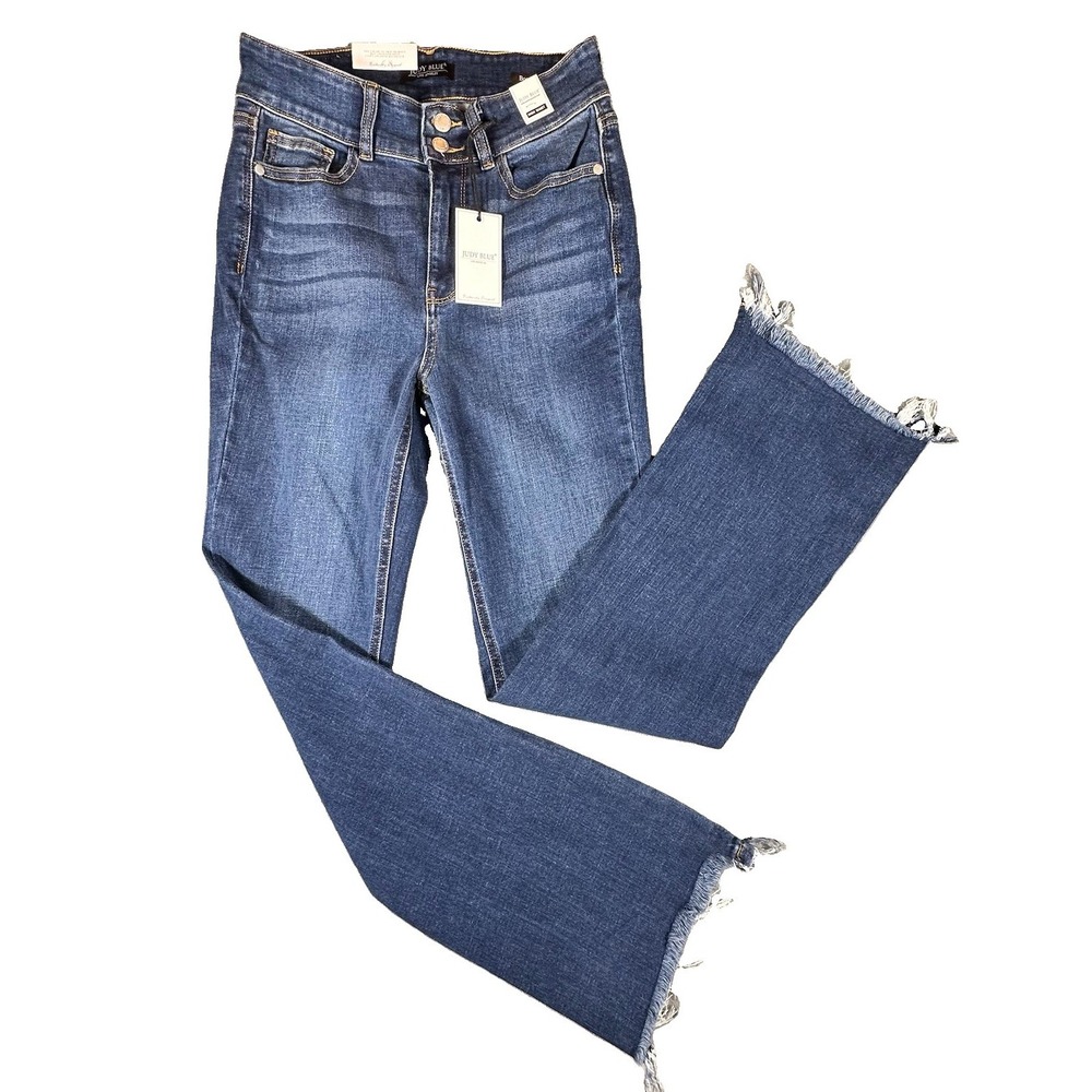 Judy Blue Jeans Women 7/28 Boot Cut High Rise Frayed Hem Stretch 28x31 Boho New